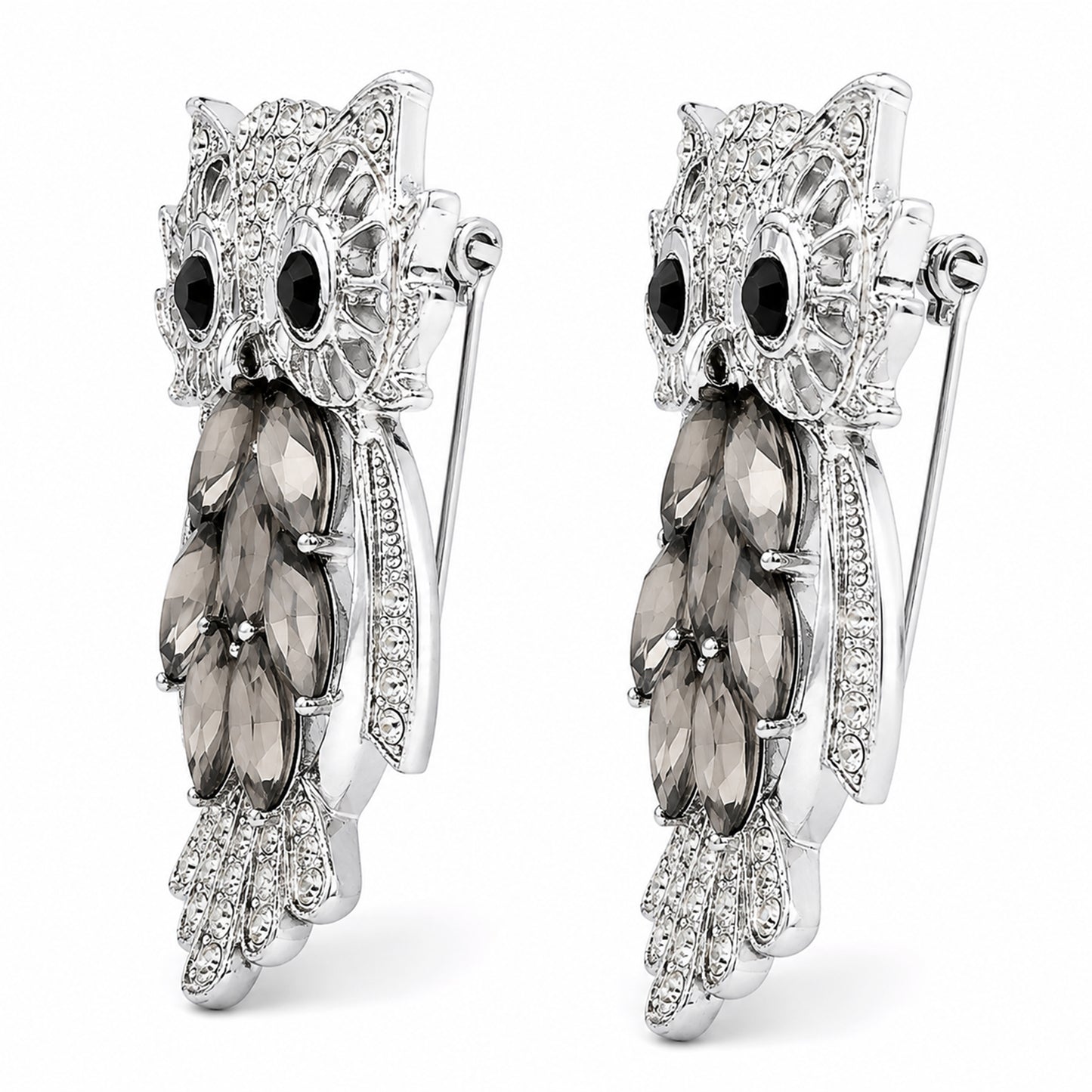 Rhodium silver Plated Crystal Owl Shaped Brooch Tie-pin  for Men (SJ_9125_AS)