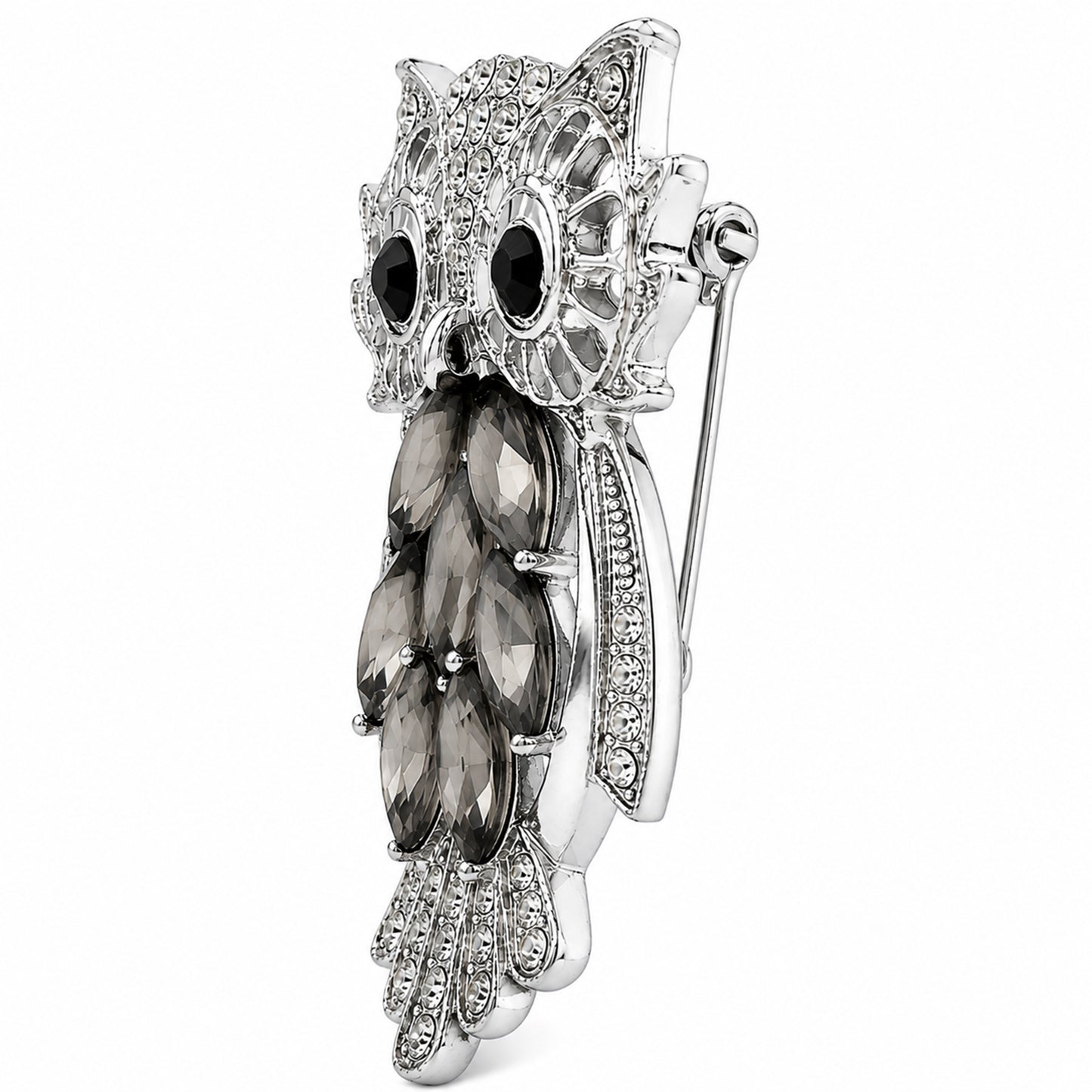 Rhodium silver Plated Crystal Owl Shaped Brooch Tie-pin  for Men (SJ_9125_AS)