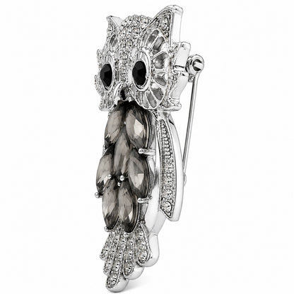 Rhodium silver Plated Crystal Owl Shaped Brooch Tie-pin  for Men (SJ_9125_AS)