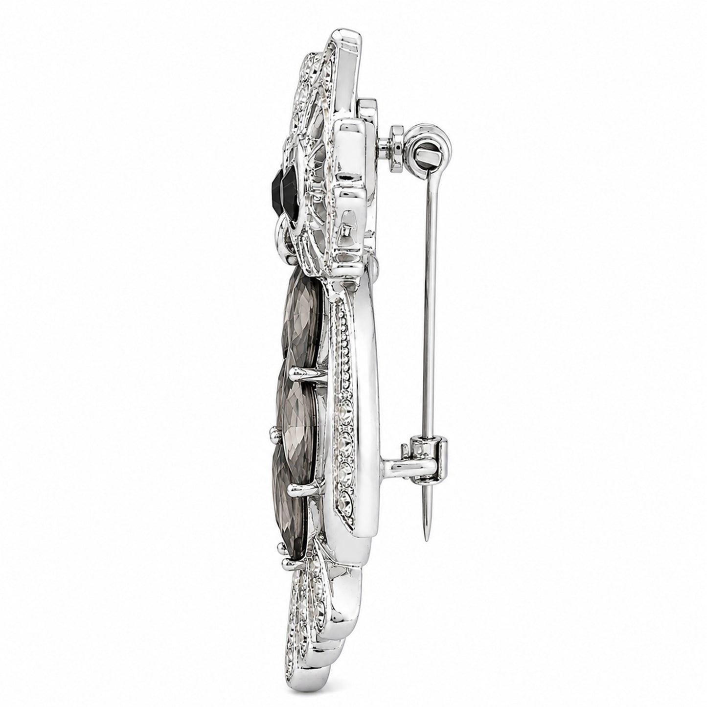 Rhodium silver Plated Crystal Owl Shaped Brooch Tie-pin  for Men (SJ_9125_AS)