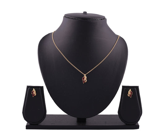 Gold Plating Leaf Lt Pink Zirconia Necklace Set (SJ_2005)