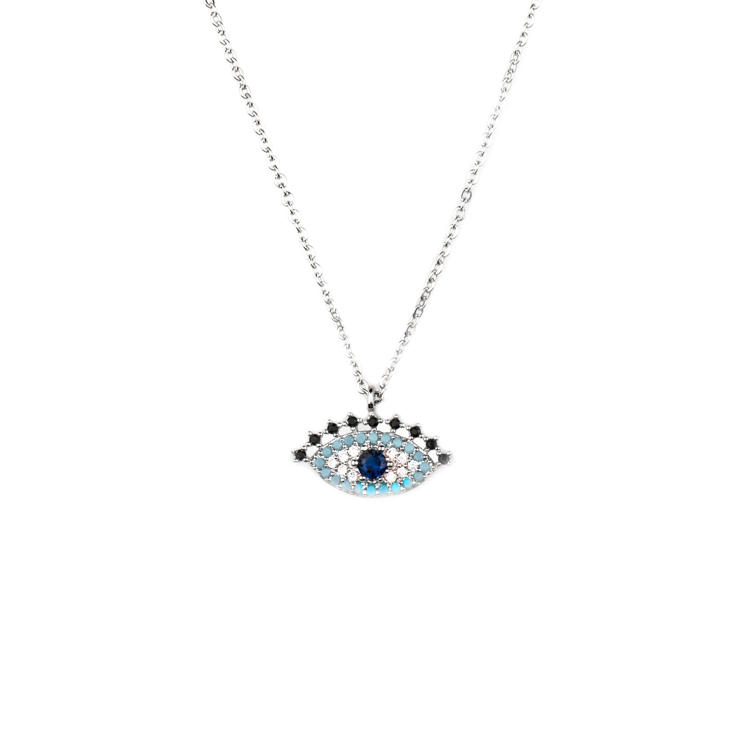 Sterling Silver Plated American Diamond Evil Eye Necklace For Girls, Teens & Women (MD_2003)