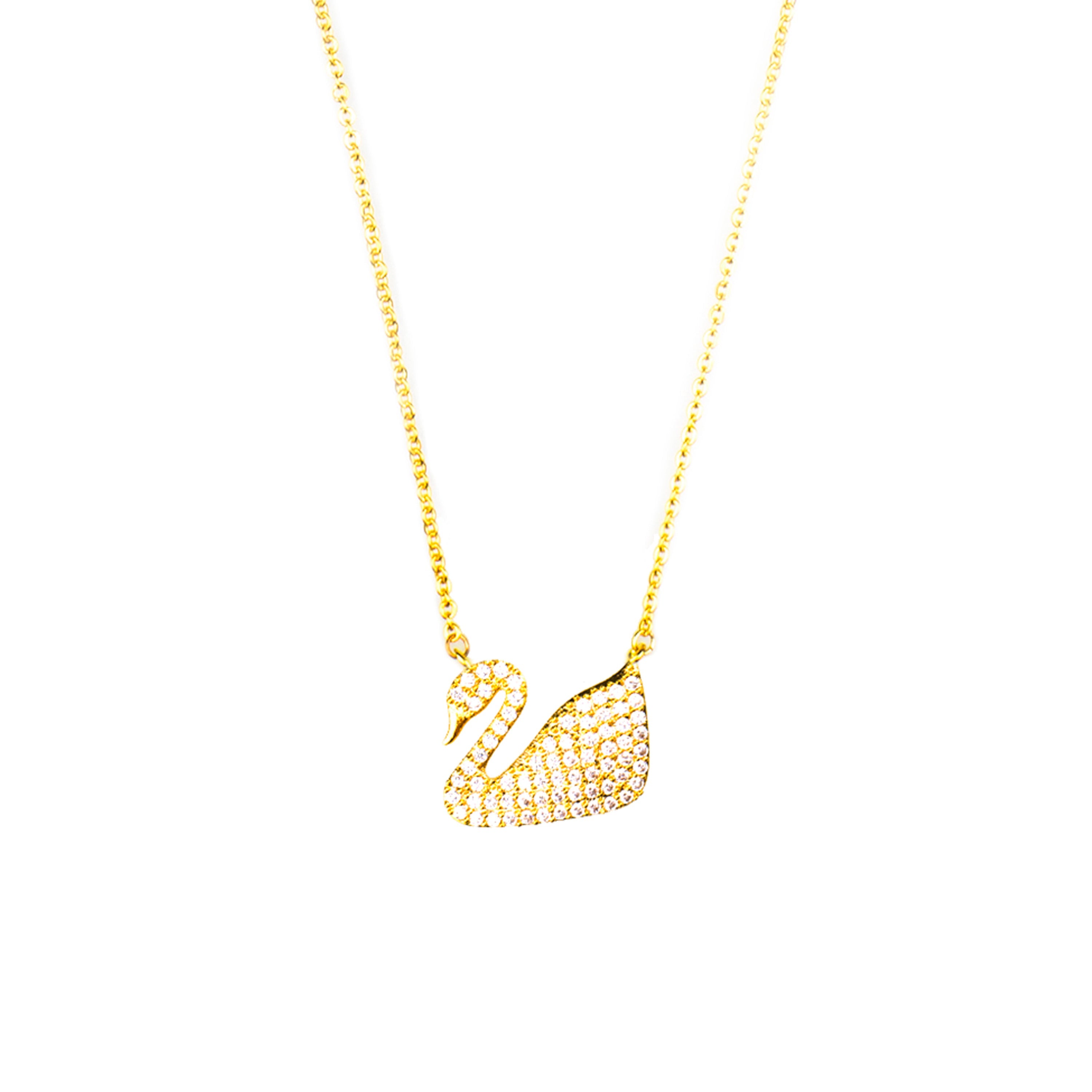 Black Glitter Swan Studded Golden Charm Necklace - Tiaraa