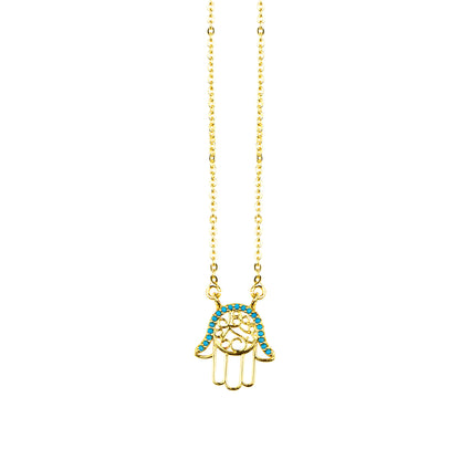 18K Gold Plated American Diamond Hand Of Hamsa, Hamza Pendant For Girls, Teens & Women (MD_2010)