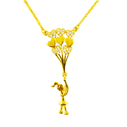 22K Gold Plated Valentine Romantic Love Heart and Parachute Pendant Necklace for Girls, Teens & Women (MD_2019)