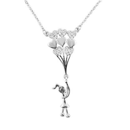 Sterling Silver Plated Valentine Romantic Love Heart and Parachute Pendant Necklace for Girls, Teens & Women (MD_2021)