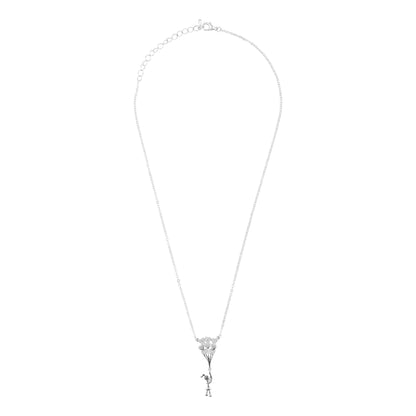 Sterling Silver Plated Valentine Romantic Love Heart and Parachute Pendant Necklace for Girls, Teens & Women (MD_2021)