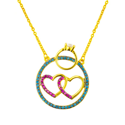 22K Gold Plated Valentine Romantic Double Heart Pendant Necklace for Girls, Teens & Women (MD_2023)