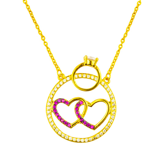 22K Gold Plated Valentine Romantic Double Heart Pendant Necklace for Girls, Teens & Women (MD_2026)