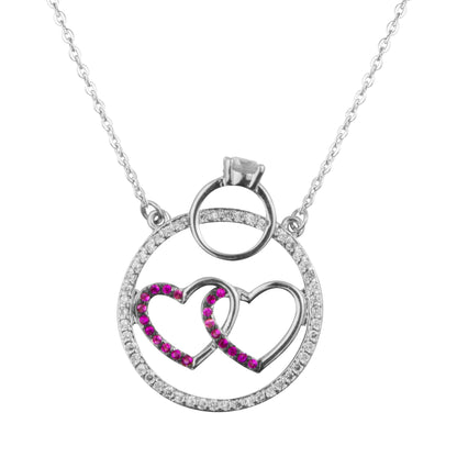 Sterling Silver Plated Valentine Romantic Double Heart Pendant Necklace for Girls, Teens & Women (MD_2027)