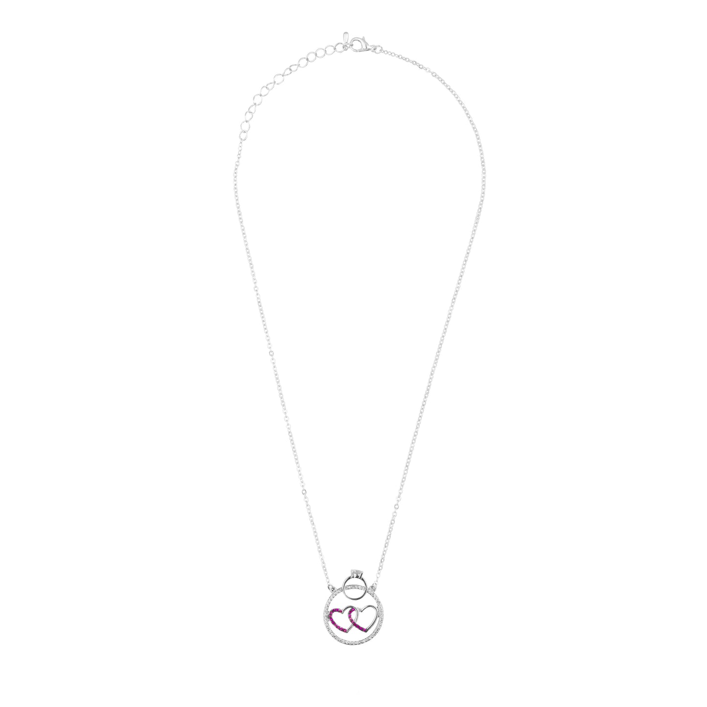 Sterling Silver Plated Valentine Romantic Double Heart Pendant Necklace for Girls, Teens & Women (MD_2027)