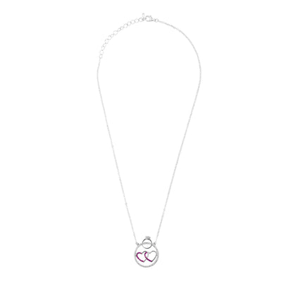 Sterling Silver Plated Valentine Romantic Double Heart Pendant Necklace for Girls, Teens & Women (MD_2027)