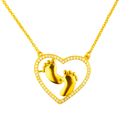 22K Gold Plated Valentine Romantic Heart with Couple Footsteps Pendant Necklace for Girls, Teens & Women (MD_2029)