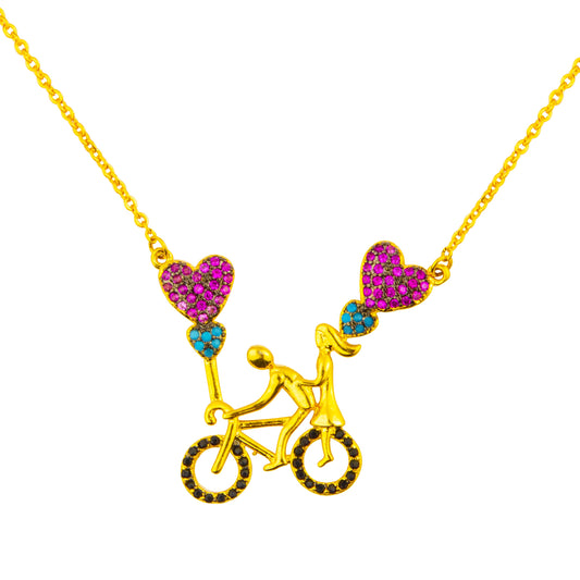 22K Gold Plated Valentine Romantic Heart and Cycle Pendant Necklace for Girls, Teens & Women (MD_2033)