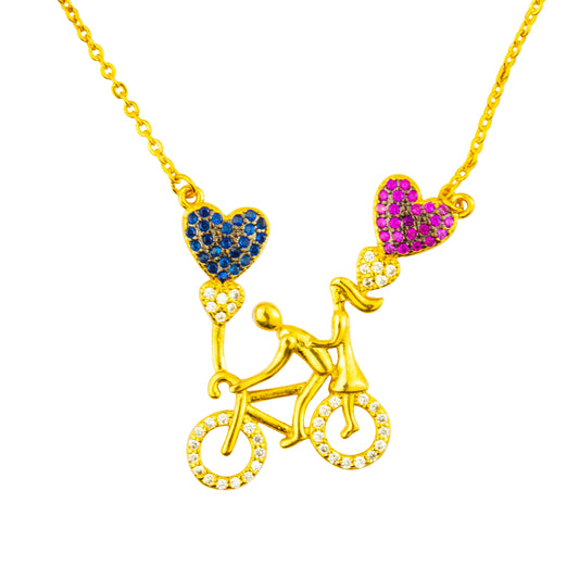 22K Gold Plated Valentine Romantic Heart and Cycle Pendant Necklace for Girls, Teens & Women (MD_2034)