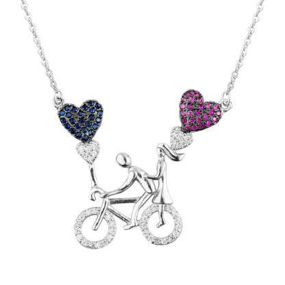 Sterling Silver Plated Valentine Romantic Heart and Cycle Pendant Necklace for Girls, Teens & Women (MD_2035)
