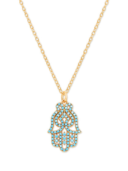 Fine Rose Gold Plated Hand of Hamsa, Hamza Pendant Necklace for Girls, Teens & Women (MD_2041)