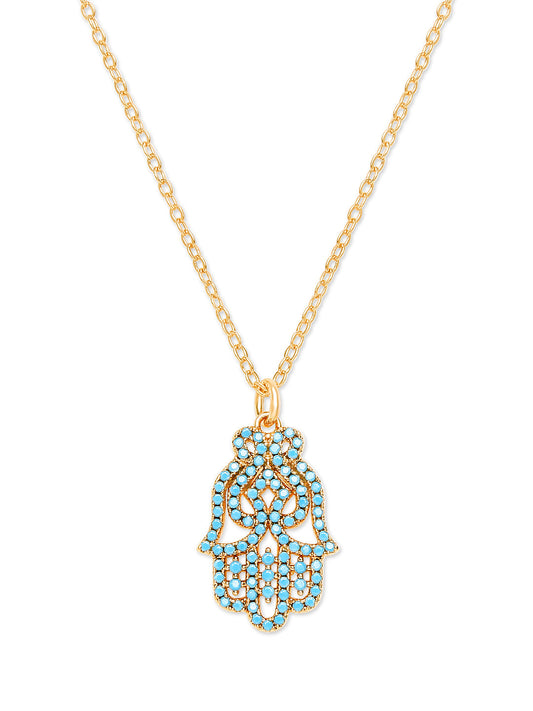 Fine Rose Gold Plated Hand of Hamsa, Hamza Pendant Necklace for Girls, Teens & Women (MD_2041)