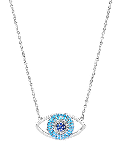 Sterling Silver Plated American Diamond Evil Eye Necklace For Girls, Teens & Women (MD_2048)