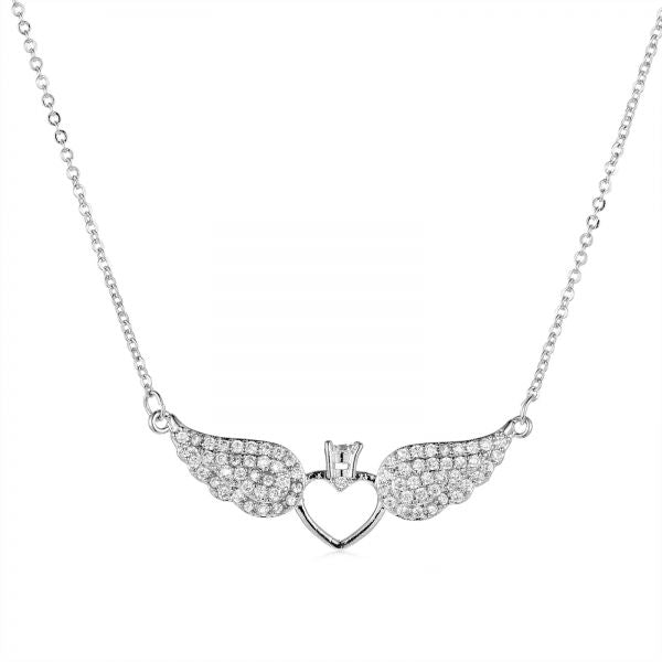 925 Sterling Silver Glitter Ring Wings Pendant Necklace - Temu