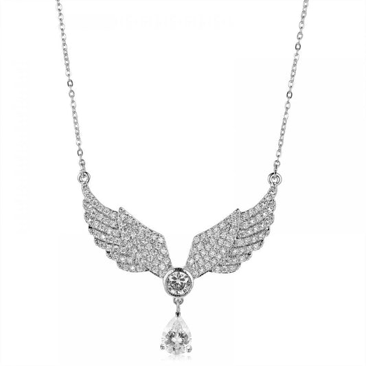 Sterling Silver Plated CZ Studded Valentine Romantic Angel Wings Pendant for Girls, Teens & Women (MD_2050)