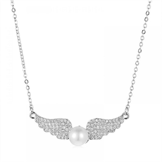 Sterling Silver Plated CZ Studded Valentine Romantic Angel Wings Pendant for Girls, Teens & Women (MD_2052)