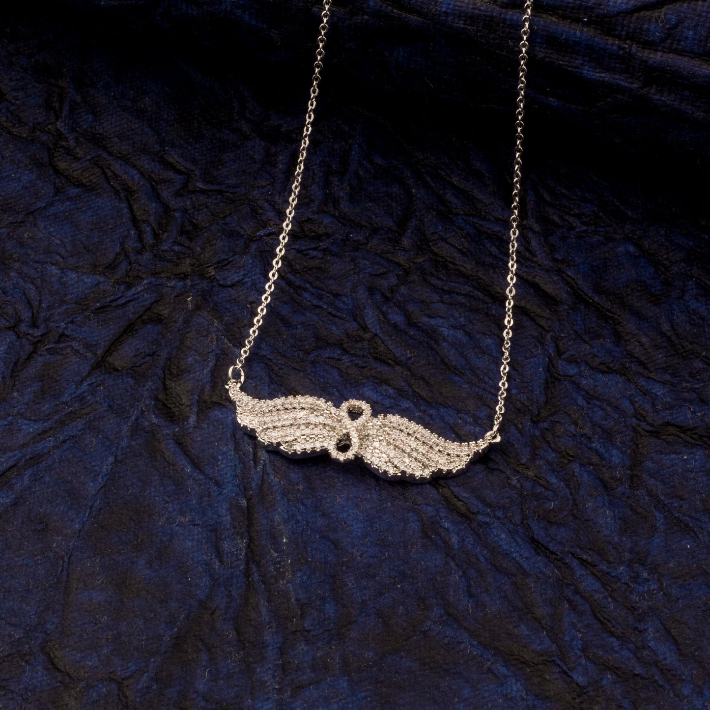 Sterling Silver Plated CZ Studded Valentine Romantic Angel Wings and Infinity Pendant for Girls, Teens & Women (MD_2054)