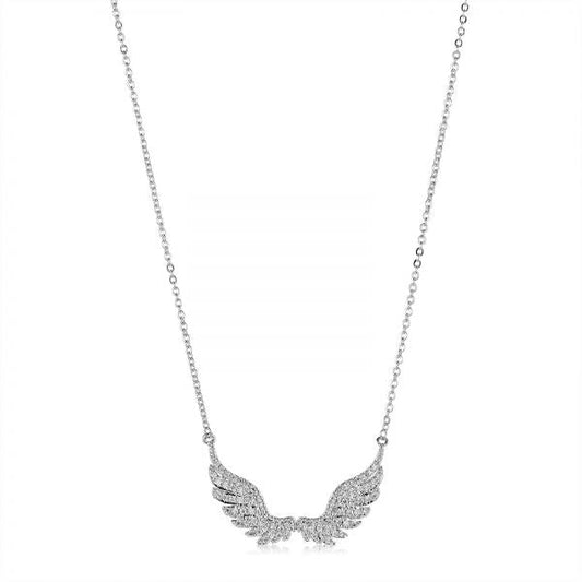 Sterling Silver Plated CZ Studded Valentine Romantic Angel Wings Pendant for Girls, Teens & Women (MD_2056)