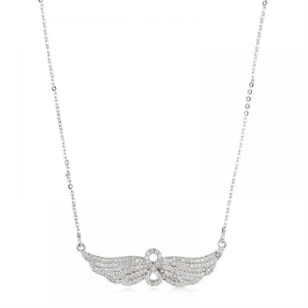 Sterling Silver Plated CZ Studded Valentine Romantic Angel Wings and Infinity Pendant for Girls, Teens & Women (MD_2057)