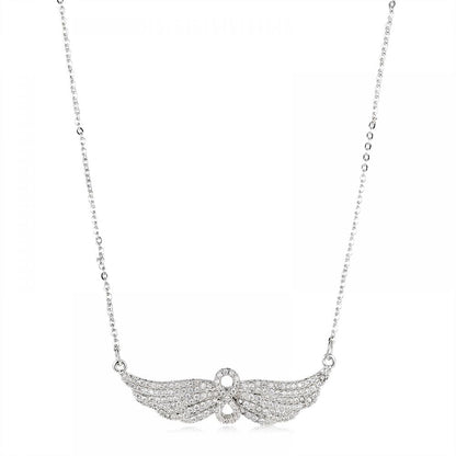 Sterling Silver Plated CZ Studded Valentine Romantic Angel Wings and Infinity Pendant for Girls, Teens & Women (MD_2057)