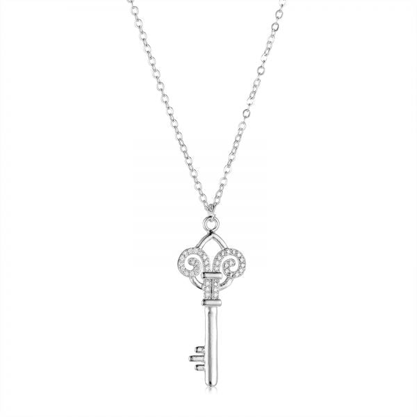 Sterling Silver Plated CZ Studded Valentine Heart and Key Pendant For Girls, Teens & Women (MD_2061)