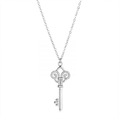 Sterling Silver Plated CZ Studded Valentine Heart and Key Pendant For Girls, Teens & Women (MD_2061)