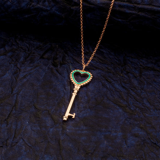 Rose Gold Plated Valentine Romantic Heart and Key Pendant Necklace fir Girls, Teens & Women (MD_2068)