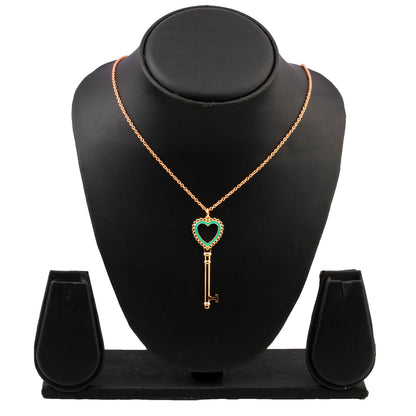 Rose Gold Plated Valentine Romantic Heart and Key Pendant Necklace fir Girls, Teens & Women (MD_2068)