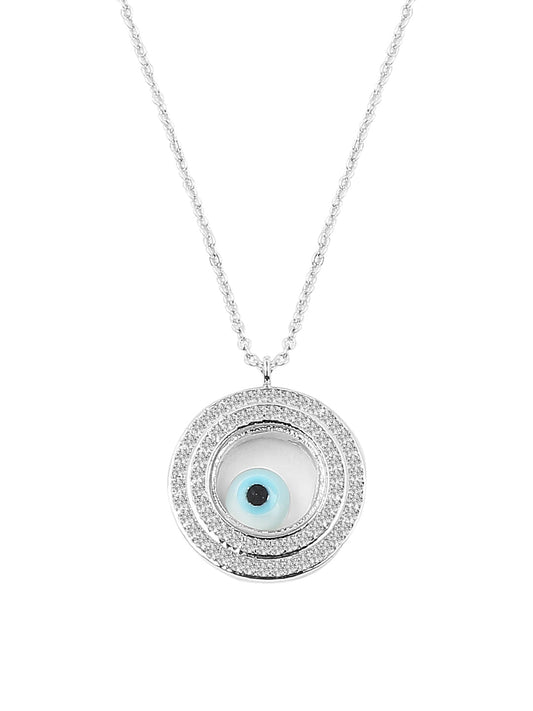 Sterling Silver Plated Evil Eye & Hamsa Designer Necklace for Girls & Women (MD_2077)