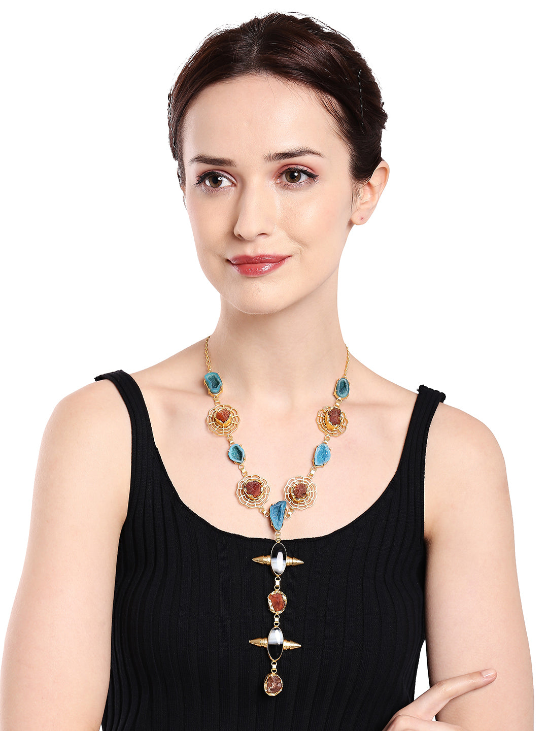 Semi Precious Gemstone Fancy Latest & Designer Pendant Tassel Necklace Chain for Women MD_2080