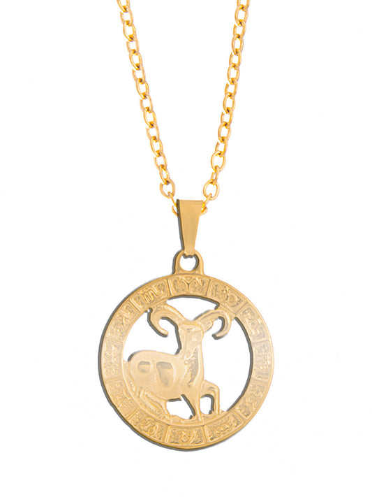 Gold Plated Delicate Stylish and Latest Zodiac Sun Sign Rashi Pendants Necklace for Women & Girls - ARIES