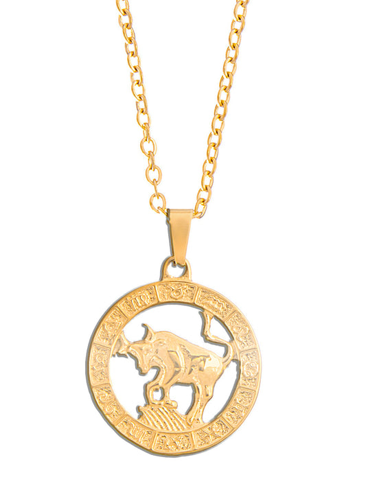 Gold Plated Delicate Stylish and Latest Zodiac Sun Sign Rashi Pendants Necklace for Women & Girls - TAURUS