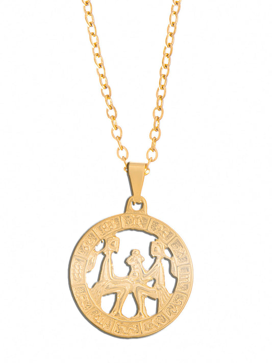 Gold Plated Delicate Stylish and Latest Zodiac Sun Sign Rashi Pendants Necklace for Women & Girls - GEMINI