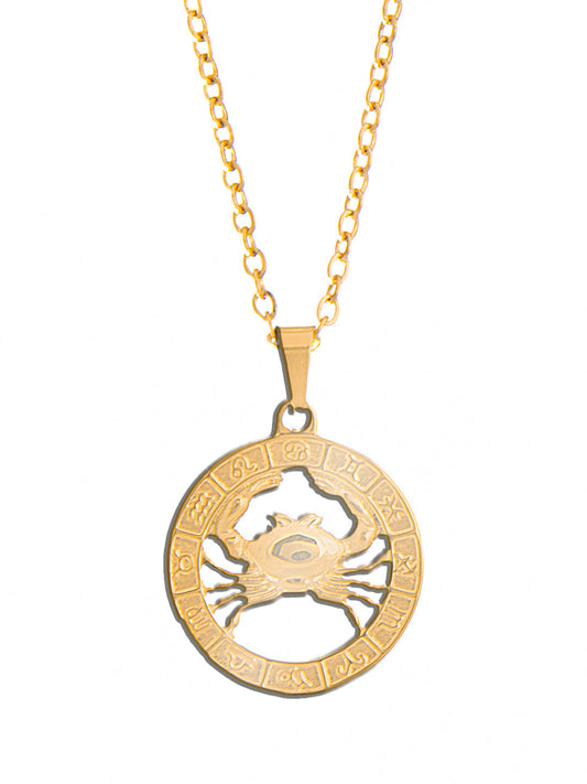 Gold Plated Delicate Stylish and Latest Zodiac Sun Sign Rashi Pendants Necklace for Women & Girls - CANCER