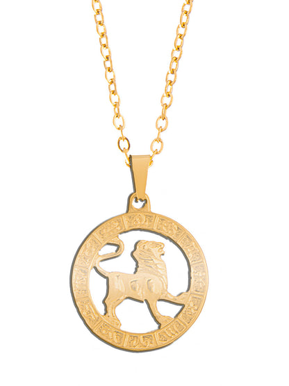 Gold Plated Delicate Stylish and Latest Zodiac Sun Sign Rashi Pendants Necklace for Women & Girls - LEO