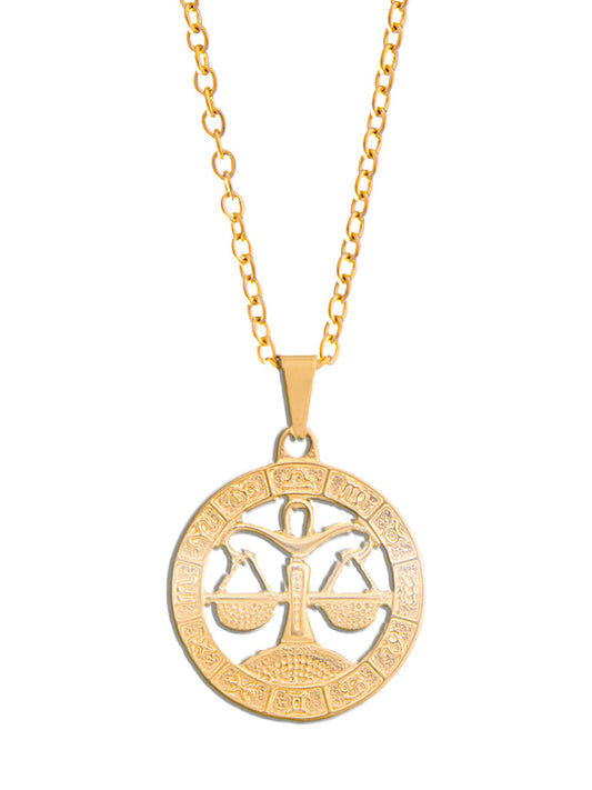 Gold Plated Delicate Stylish and Latest Zodiac Sun Sign Rashi Pendants Necklace for Women & Girls - LIBRA