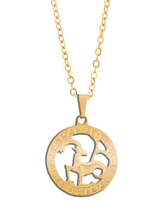 Gold Plated Delicate Stylish and Latest Zodiac Sun Sign Rashi Pendants Necklace for Women & Girls - CAPRICORN