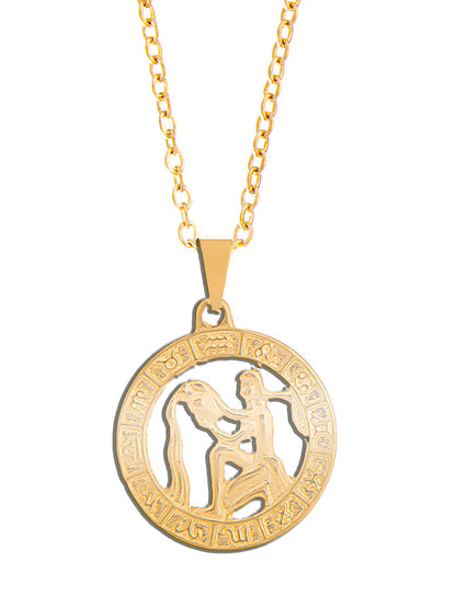 Gold Plated Delicate Stylish and Latest Zodiac Sun Sign Rashi Pendants Necklace for Women & Girls - AQUARIUS