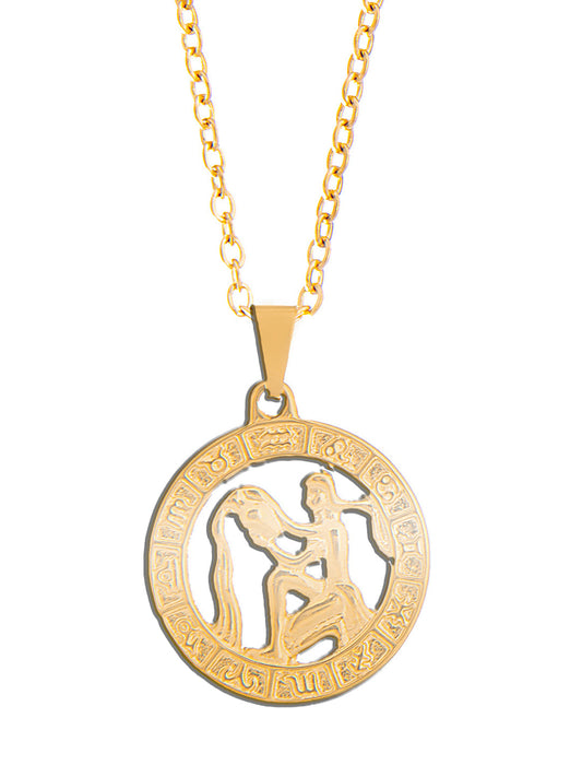 Gold Plated Delicate Stylish and Latest Zodiac Sun Sign Rashi Pendants Necklace for Women & Girls - AQUARIUS