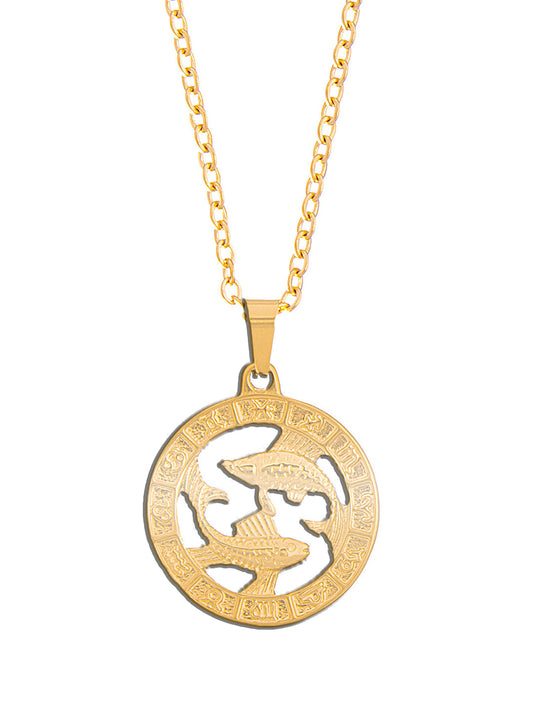 Gold Plated Delicate Stylish and Latest Zodiac Sun Sign Rashi Pendants Necklace for Women & Girls - PISCES