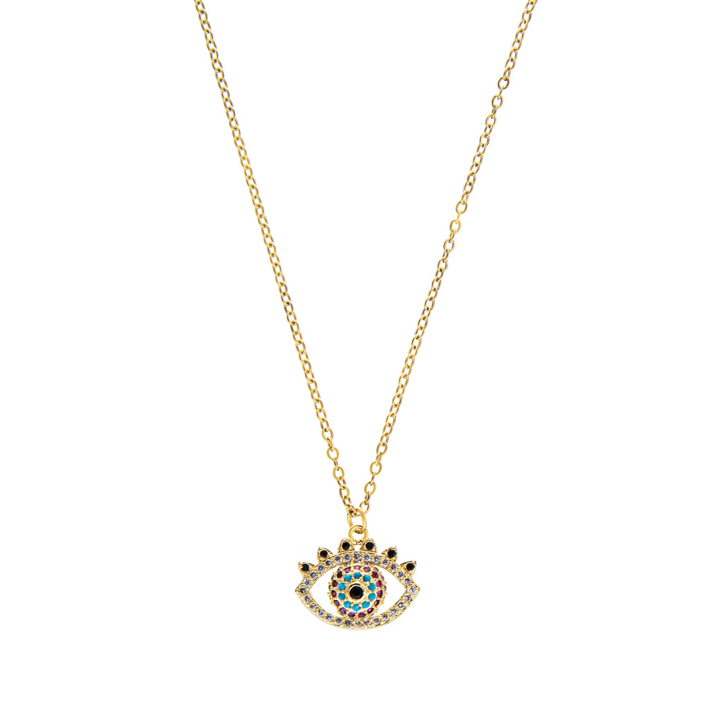 Gold Plated CZ Studded American Diamond Evil Eye Necklace For Girls, Teens & Women (MD_2100)