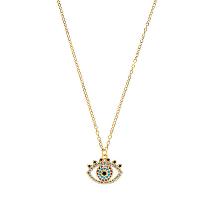 Gold Plated CZ Studded American Diamond Evil Eye Necklace For Girls, Teens & Women (MD_2100)