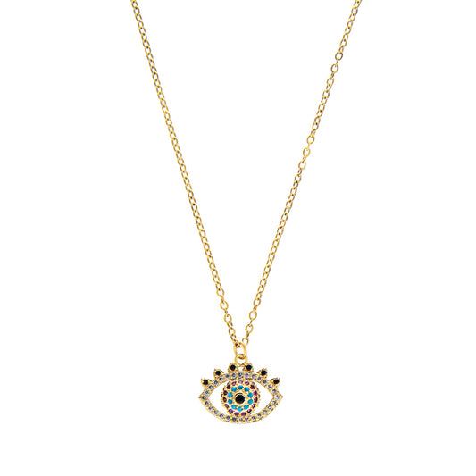 Gold Plated CZ Studded American Diamond Evil Eye Necklace For Girls, Teens & Women (MD_2100)