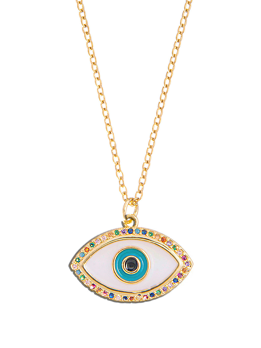 Gold Plated CZ Studded American Diamond Evil Eye Necklace For Girls, Teens & Women (MD_2102) - Shining Jewel